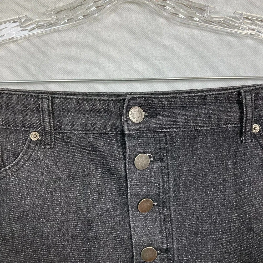 Mudpie‎ Skirt Womens Sz L Black Denim Jean Button Front Frayed Hem Mini